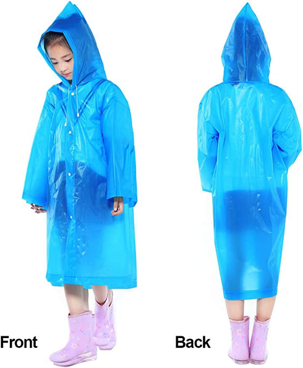 Picture of IMP-Kids Waterproof Rain Coat, CLEAR/BLU Rain Poncho with Ho
